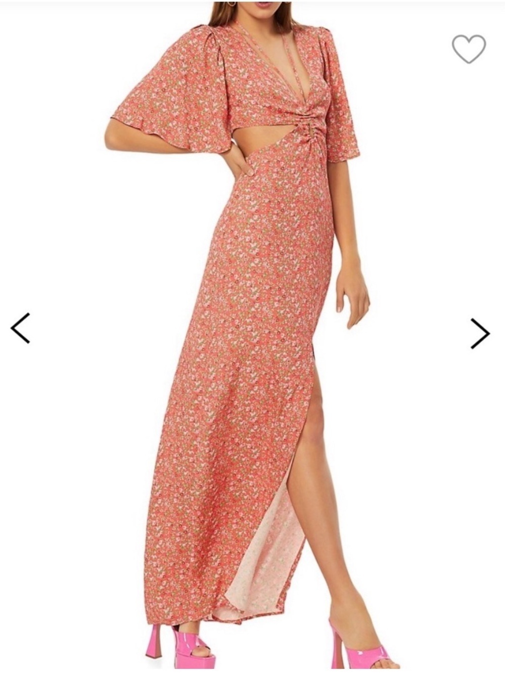 AFRM Savvy Coral Floral Cutout Maxi Dress with Slit Down the Middle - Picture 2 of 14